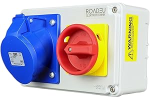 RoadEu - Switched 16Amp Socket 3P 230V - MonoPhase CEE Socket with Padlockable Power Isolator. IP44
