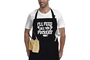 APRONPANDA I'll Feed All You - Funny Black BBQ Chef Aprons for Men Women with 2 Pockets - Gifts for Men, Birthday Gifts for Husband, Son, Boyfriend- Kitchen Cooking Grilling Apron