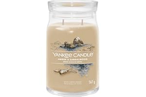 Yankee Candle Signature Candela Profumata, Ambra E Legno di Sandalo in Giara Grande, Candele di Miscela di Cera di Soia Lunga Durata, Regalo per le Donne