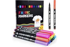 Semoss 12 Marqueurs Textile et Tissu Permanent Feutre Textile Indelebiles pour T-Shirts Blanc Jeans Chapeaux Sacs en Toile Chaussures,Stylo Tissu Textile pour Enfant Peinture