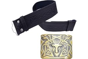 IMPERIAL KILT PRODUCTS Męski szkocki pas kiltowy z klamrą głowa jelenia antyczne klamry górskie celtyckie klamry do pasa wykonane z cyny / celtyckiego węzeł srebrny antyczny Matilice