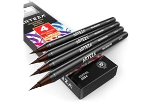 ARTEZA Pennarelli Acquerello (Colore A134 Caffè) Set da 4, Per Pittura Acquerello con Punta a Pennello Flessibile in Nylon, Penne per Colorare e Dipingere, Calligrafia Lettering e Disegno