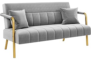 Yaheetech Divano Imbottito a 2 Posti in Velluto Divanetto da Salotto con Braccioli 143,5 cm × 71,5 cm × 75,5 cm Sofa Moderno con 2 Cuscini Divano per Soggiorno Camera da Letto Grigio Chiaro