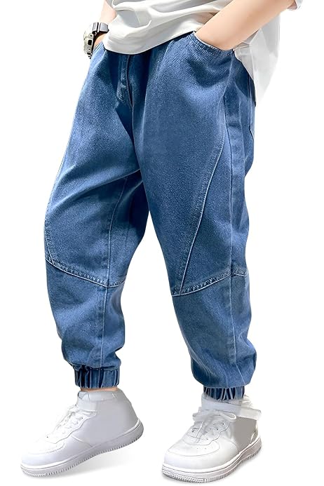 Jeans Baggy Garçon MEILONGER - Taille élastique Confortable, Style Décontracté, Tailles 8-16 Ans