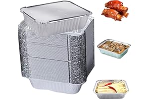 MEYAGOT Barquette Aluminium avec Couvercle, 60 Pièces Barquette Alimentaire Jetable 650ml, Plat Aluminium Jetable, Barquettes en Aluminium pour Pique-Nique, Barbecue, Four, Cuisson