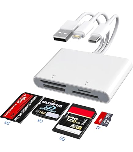 Lettore di schede SD per iPhone / iPad, adattatore femmina da Lightning a USB / micro-SD / SD / Lightning - Bianco - Italiano