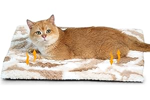 Petace Self-heating Cat Bed 60 x 45 cm, Pet Self-warming Bed, Electric-Free Heated Cat Mat, Warm Dog Blanket Pad Machine Washable, Brown