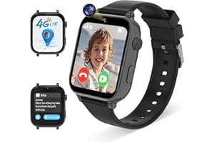Alutoria 4G Montre Connectée Enfant avec GPS et Téléphone, Smartwatch pour Filles Garçons avec Vidéo/Voix Chat, Mode École, SOS, WiFi, Podomètre, Montre Intelligente Enfants de 5 à 12 Ans (Black)