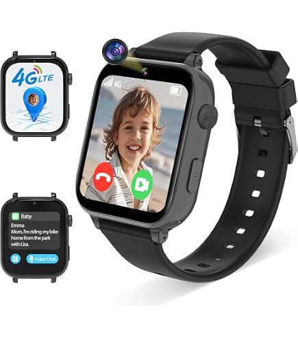 Montre Connectée Enfant 4G Avec GPS - Appels Vidéo, SOS, Chat Familial, Jeux, Caméra, Mode école