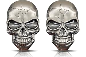 NIUHONG 2 Pcs Autocollant Moto Voiture Métal 3D Tête Mort Stickers Tête Mort Autocollants Auto Autocollant Pare-Chocs Crâne Véhicule Démons Autocollant d'Ornement Crâne Autocollant Réfrigérateur (Argent)