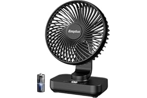 EasyAcc Ventilateur de table batterie 4000mAh, petit ventilateur USB oscillant automatique, portable et rechargeable, 4 vitesses pour camping, bureau, bibliothèque et maison – Noir