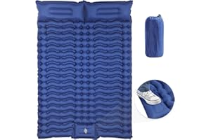 Outplea Tappetino da campeggio con doppio cuscino, spessore 9,9 cm, con pompa a pedale integrata, materasso da campeggio, 2 persone, per escursioni, viaggi, zaino in spalla, colore: blu