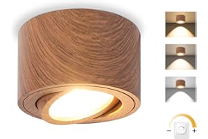 GeyouLux Dimmable LED Spot en Saillie Orientable, 5W Spots de Plafond, Ø80x50mm 3000K/4000K/6500K Rotation à 30° Spot Salle de Bain, Aluminium Rond Legno scuro Plafonnier Spot LED Orientable, 1 pièce