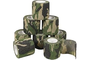 QiGui 8 Rollen Selbsthaftende Cohesive Bandage Camouflage Klebeband Kohäsive Bandage Pflasterverband Fingerpflaster Haftbandage Verband Fixierverband Elastische Binde Für Jagd Sport im Freien 5cm