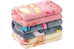 MICOOYO Lot de 3 couvertures en polaire moelleuse et lavables pour animal de compagnie pour chats, chatons, chiots – Couverture chaude à imprimé de pattes pour chiens de petite, moyenne et grande