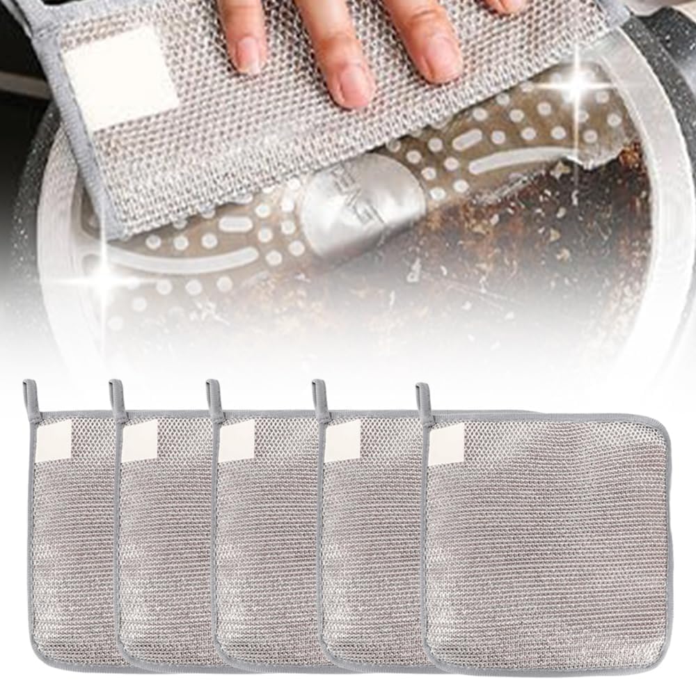 Estropajo Aluminio Multiusos,2026 Trapos Limpieza para Suciedad difícil,Paños de Limpieza Reutilizables,Paños de Esponja para Fregar Tres Capas de Trapo Espesante en Seco y Húmedo (5 PCS)