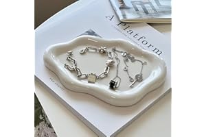 CESTATIVO Piatto per gioielli, vassoio per gioielli, vassoio per gioielli, vassoio per anelli, piccolo vassoio per chiavi, vassoio in ceramica, decorazione estetica per vanità, festa della mamma, Natale,