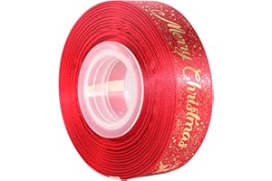 LOOGI Merry Christmas Ribbon 22m, 25mm Satin Ribbon Wide Glitter Red Grosgrain Ribbon for Gift Wrapping Crafts Wreaths