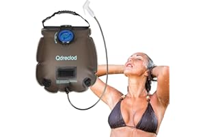 Qdreclod Solar Camping Shower Bag, 20L Portable Travel Bathing Bag with Thermometer,On/Off Switchable Shower Head,Capacity Mark,Storage Pocket,Foldable Lightweight Outdoor Hiking Climbing Shower