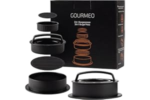 GOURMEO 3 in 1 Burgerpresse - Burger Patty Presse für kleine große gefüllte Patties - Hamburgerpresse inkl. 50 Blatt Antihaftpapier - Burger Paddy Press - Patties Presse