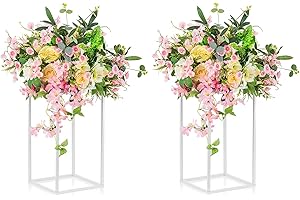 Nuptio 2 Piezas Soporte Flores Boda Metal Blanco 40cm Alto, Florero Piso Flores Columna Centros Geométricos Florero para Mesas, Soporte Flores Estante Exhibición Flores Decoraciones Banquetes Boda