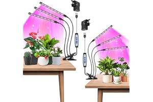 Garpsen Led Grow Light, 2PCS 3 Heads Full Spectrum Clip Plant Light for Indoor Plants, 120 LEDs Grow Lights, with 3 Switch Modes & Auto ON/Off 6/12/16H Timer, 5 Dimmable Levels (Red Blue Warm White)
