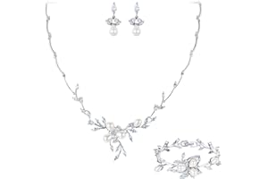 EVER FAITH Zirkon Simulierte Perle Blume Blatt Filigrane Halskette Ohrringe Armband Set Klar