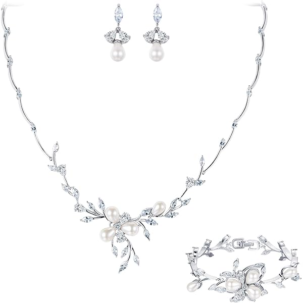 EVER FAITH Bruidsjuwelen bruidsmeisje traandruppel kubieke zirkoon, bladeren, wijnstok, bruids prom ketting bengelen oorbellen armband set voor