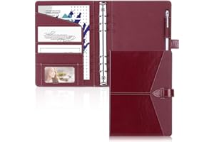 Toplive Classeur A5 en cuir, Reliure à anneaux ronde 6 Planner Cover Notebook pour Papier de remplissage A5 (papier intérieur non inclus), Vin rouge