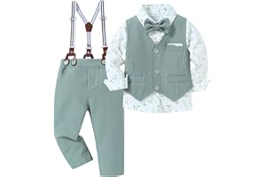 Amissz Baby Anzug Junge Hochzeit 1-5 Jahre Bekleidungssets für Jungen, Taufanzug Junge Langarm Hemd + Hosenträger + Weste + Fliege Festliche Kindermode Taufbekleidung für Baby-Jungen