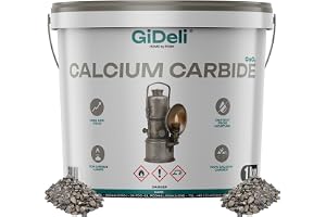 GiDeli Karbid 1 kg i hink – kalciumkarbid 25/50 mm för karbidlampor | Stora stenar 25/50 mm, individuellt doserbara – lågt damm för lugn bränning – återförslutningsbar hink skyddar mot fukt