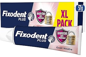 Fixodent Crème Adhésive Plus Barrière Anti-Particules, Pour Prothèses Totales et Partielles, Goût Neutre, Tenue Et Confort Tout Au Long De La Journée, 57ml