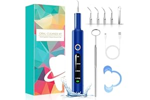 KITBEZN Zahnreinigung Set Zahnsteinentferner Mensch für Pflege von Zahn Zu Hause Zahnreinigungsset 4 einstellbare Modi und 4 austauschbare Reinigungsköpfe IPX6 Wasserdicht Blau