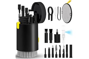 WALRFID Kit de nettoyage pour clavier d'ordinateur, spray de nettoyage d'écran d'ordinateur portable 20 en 1 pour iPhone, AirPods, téléphone, iPad, écouteurs, moniteur PC, TV, écouteurs, appareil photo – Noir