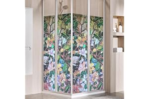 JOLIHOME Folia okienna, witraż, naklejka okienna, bez kleju, matowa folia winylowa, statyczne rolki do prysznica, łazienki, kontrola ciepła, kolorowe storczyki, 44,5 x 200 cm