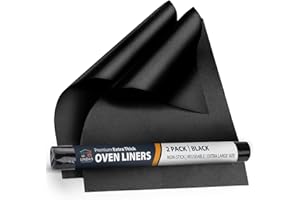 Linda's Essentials Oven Liners for Bottom of Oven (2 Pack) - Universal Non-Stick Liner for Fan Assisted Cooking, 32 x 50 cm Kitchen Essentials, Protector Sheets, Save Time & Clean Easily (Black)