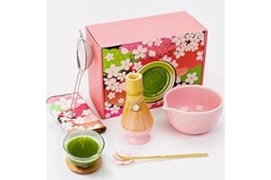 H OMEART Matcha Set - 7 Pcs Matcha Powder Kit for Ceremony, Ceramic Bowl, Whisk Holder, Bamboo Whisk, Scoop, Stainless Steel Strainer & Tea Towel, Perfect for Authentic Japanese Tea Ceremony, Homemade Lattes