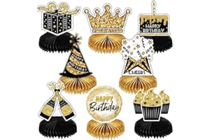 TENCOW Alles Gute zum Geburtstag Dekorationen Waben-Mittelstücke für Frauen Mann, Schwarz Gold Vintage Geburtstag bis Perfektion Tisch-Mittelstück Topper Party zubehör Geburtstags-Party-TischZeichenDekor
