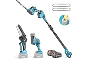 SEESII 6 w 1 mini piła łańcuchowa i akumulatorowe nożyce do żywopłotu, z 2 bateriami 4000 mAh, sekator z drążkiem teleskopowym, maksymalny zasięg do 4,57 m, nadaje się do pielęgnacji ogrodu i do