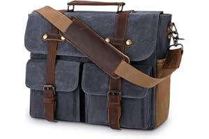 NUBILY Aktówka męska na ramię, skórzana, płócienna, torba robocza, torba na laptopa 15,6 cala