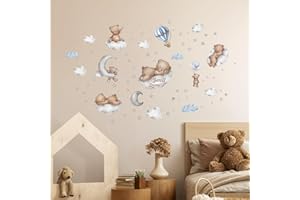 Tanlaby Orso Adesivi Murali Bambini Luna Nuvola Orso Carino Star Adesivi Da Parete Stickers Muro per Bambini Camera da Letto Della Scuola Materna Asilo Nido Decorazioni Murali