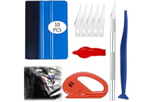 ORMROMRA 10 Pcs Car Vinyl Wrap Tool Kit, Wallpaper Smoothing Tool Kit, Felt Squeegee, Edge Trimmer, Mini Corner Squeegee, Cutting Tool Felt Squeegee Hard Scraper for Car Stickers, Craft Works, Window Tinting