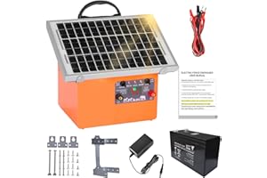 EASYMAIDI 32KM Solar Pastor Electrico con Batería,9.5KV pastor electrico Cerca eléctrica Controlador para caballos, 0.5J Cerca eléctrica Pastor para Cría de animales pastores, para Granja Pastar Jardín (Orange)