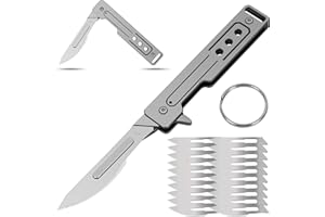 PoktWorld Mini Navaja Plegable Con 20 Cuchillas Recambiables,Navaja Supervivencia,Acero 7Cr17 de Bolsillo Navaja,Navaja Caza para Acampar, Picnic,Caza (P05 + 20Pcs Cuchillas)