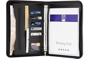 H&S Conference Folder - Zipped Portfolio Folder A4 - Faux Leather Folders for Documents with Ring Binder - A4 Organiser Folders - Work or Business Document Holder Padfolio Case