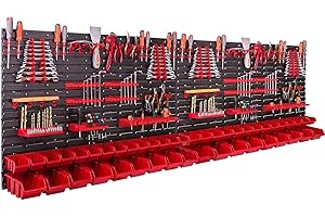 ‎BOTLE Lagersystem Wandregal 230x78 cm, Werkzeughalterungen, 46 stck. Stapelboxen Schüttenregal Sichtlagerkästen, Extra Starke Wandplatten, Regal Erweiterbar, Werkstattregal Lagerregal Werkstattwandregal St