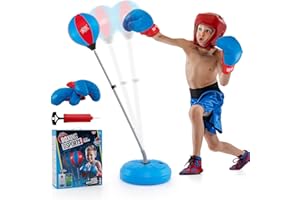 COSTWAY Punching Bag with Stand and Gloves, 122-154cm Height Adjustable Speed Ball Reflex Bag Kit, Freestanding Inflatable Boxing Bag for Kids Adults