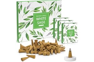 ‎LA BELLEFÉE LA BELLEFÉE Weißer Salbei Räucherkegel, 120st, Mit 1 Räucherstäbchenhalter, Natürlich Duftende Räucherkegel Perfekt für zu Hause, Entspannung, Innenräume, Yoga-Praxis, Meditation