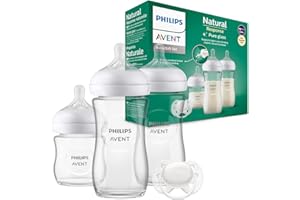 Philips Avent Upominkowy zestaw butelek Natural z Responsywnym smoczkiem dla noworodków — 3 szklane butelki dla niemowląt, smoczek Ultra Soft dla niemowląt w wieku 0–6 miesięcyi (model SCD878/11)