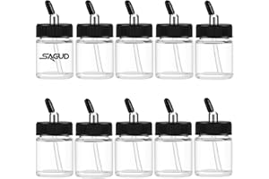 SAGUD Botella para aerógrafo Kit de Frasco de 10 Pistolas de Chorro de Vidrio 2/3 Oz (20cc) con Tapa de 10 adaptadores y Tapa del Adaptador de ángulo Inferior de 30°